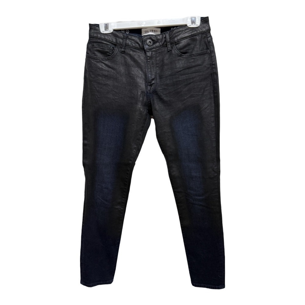 DL1961 Denim Coated Faux Leather Dark Wash Moto Florence Skinny Jeans Size 29